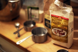 A gluten free baker's kitchen: about 15 different types of flour!